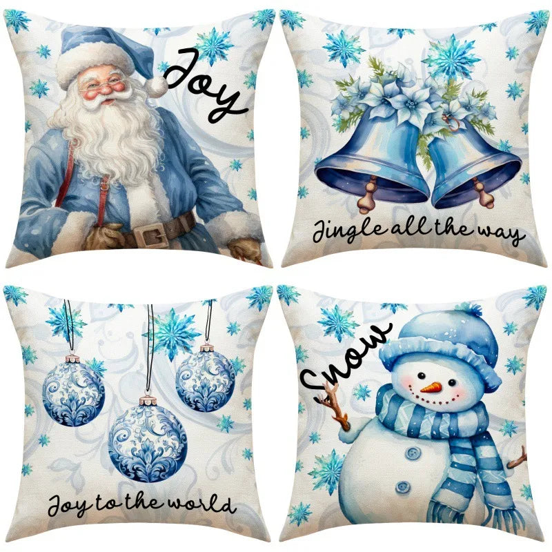 ❄️ 4pc Blue Christmas Cushion Cover Set ❄️