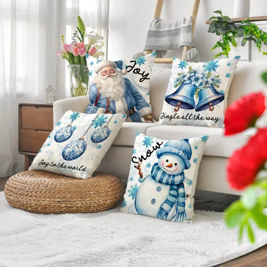 ❄️ 4pc Blue Christmas Cushion Cover Set ❄️