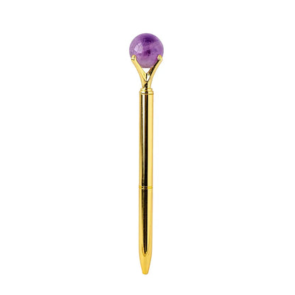 🖊️💎 Silver Natural Stone & Gold Sphere Crystal Ballpoint Pens 💎🖊️