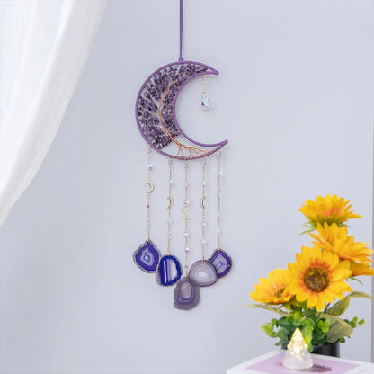 🌙💜 Crystal Agate & Amethyst Moon Wind Chime 💜🌙