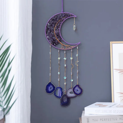 🌙💜 Crystal Agate & Amethyst Moon Wind Chime 💜🌙