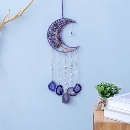 🌙💜 Crystal Agate & Amethyst Moon Wind Chime 💜🌙