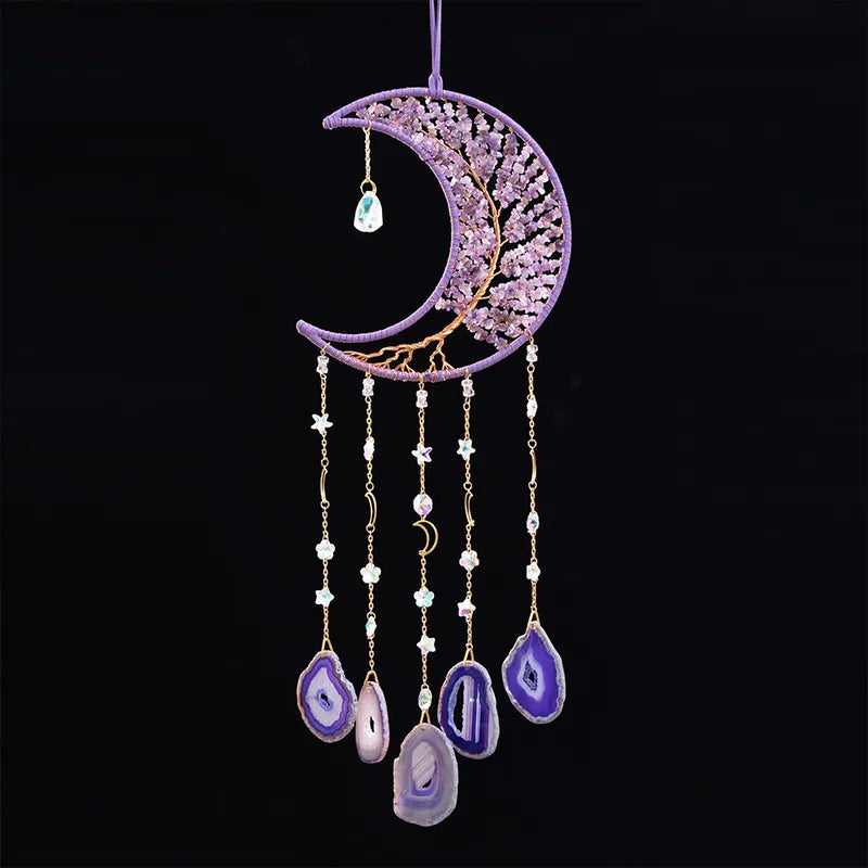 🌙💜 Crystal Agate & Amethyst Moon Wind Chime 💜🌙