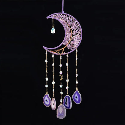 🌙💜 Crystal Agate & Amethyst Moon Wind Chime 💜🌙