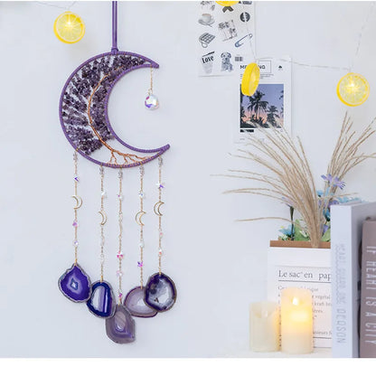 🌙💜 Crystal Agate & Amethyst Moon Wind Chime 💜🌙