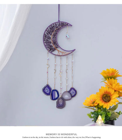 🌙💜 Crystal Agate & Amethyst Moon Wind Chime 💜🌙