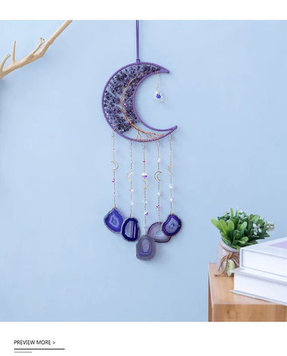 🌙💜 Crystal Agate & Amethyst Moon Wind Chime 💜🌙