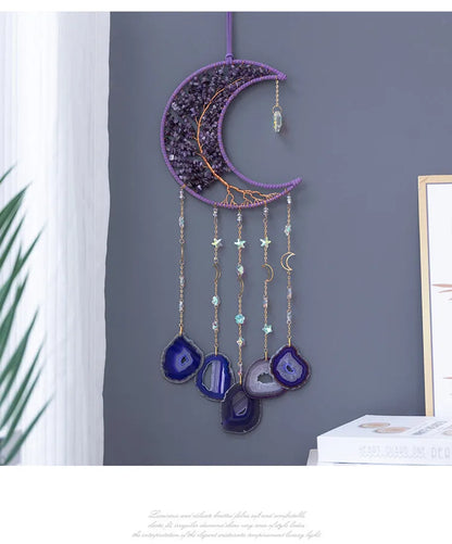 🌙💜 Crystal Agate & Amethyst Moon Wind Chime 💜🌙