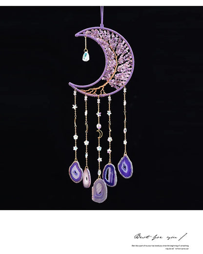 🌙💜 Crystal Agate & Amethyst Moon Wind Chime 💜🌙
