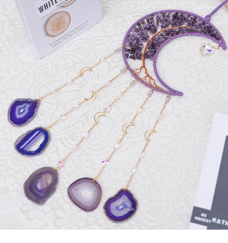 🌙💜 Crystal Agate & Amethyst Moon Wind Chime 💜🌙