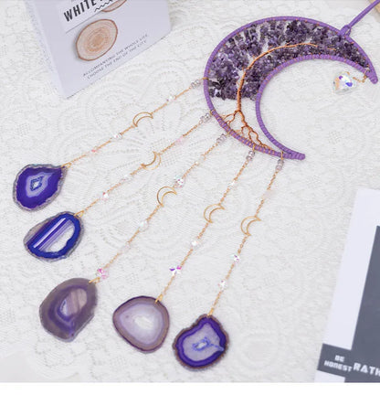 🌙💜 Crystal Agate & Amethyst Moon Wind Chime 💜🌙