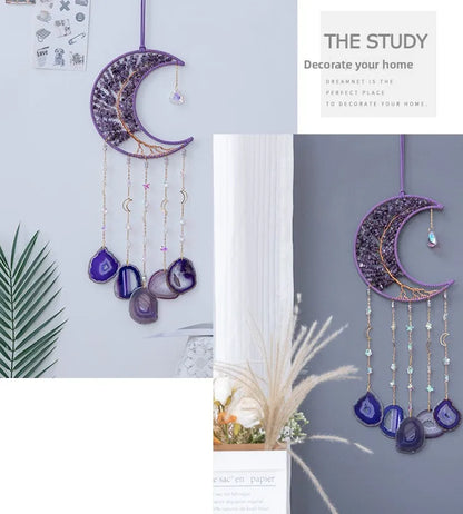 🌙💜 Crystal Agate & Amethyst Moon Wind Chime 💜🌙