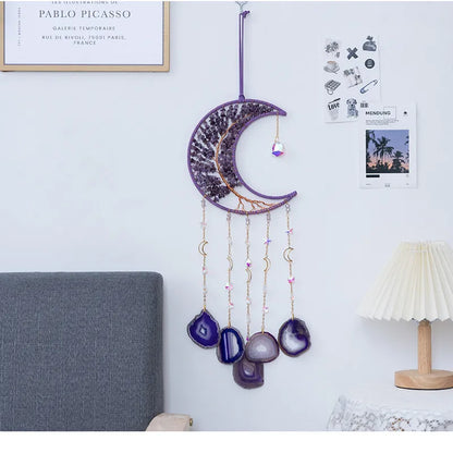 🌙💜 Crystal Agate & Amethyst Moon Wind Chime 💜🌙