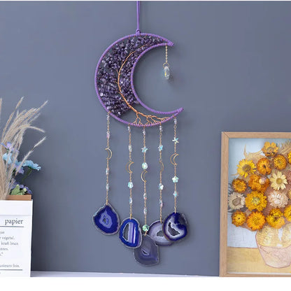 🌙💜 Crystal Agate & Amethyst Moon Wind Chime 💜🌙