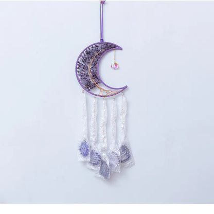 🌙💜 Crystal Agate & Amethyst Moon Wind Chime 💜🌙