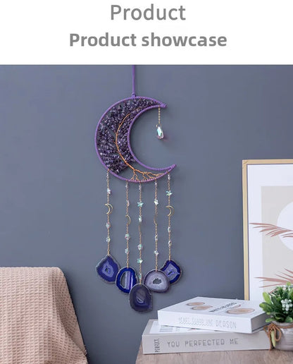 🌙💜 Crystal Agate & Amethyst Moon Wind Chime 💜🌙