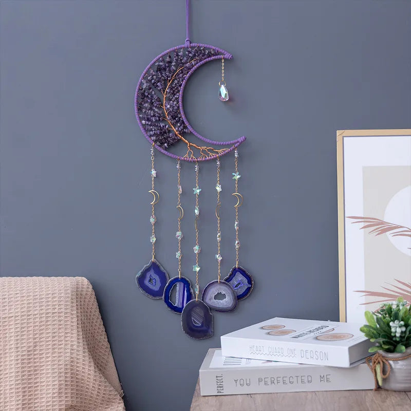 🌙💜 Crystal Agate & Amethyst Moon Wind Chime 💜🌙