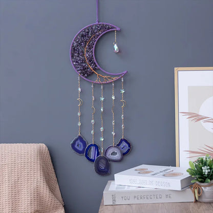 🌙💜 Crystal Agate & Amethyst Moon Wind Chime 💜🌙