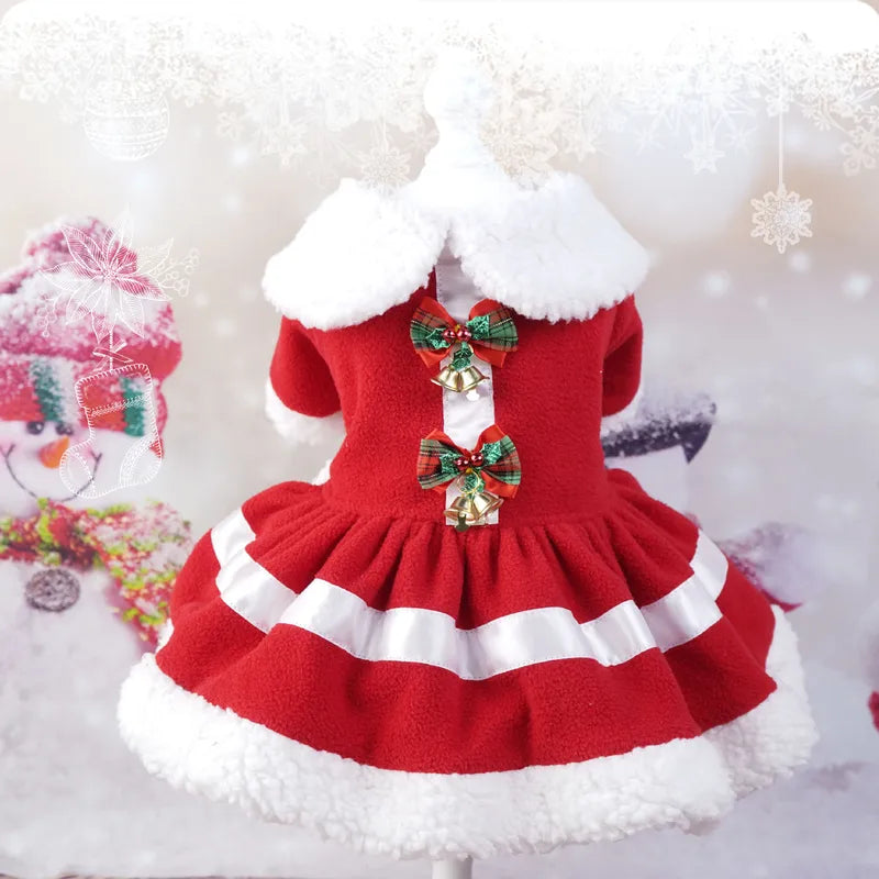 🎄🐾  Pet Christmas Red Dress with Bells 🐾🎄
