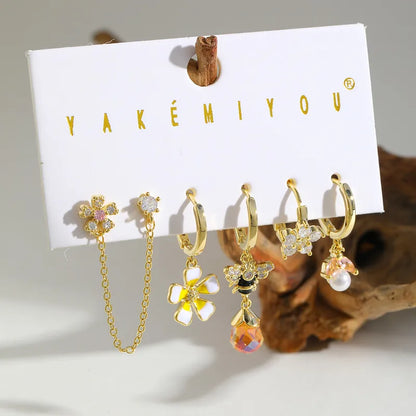 🐝 Cute Bee & Flower Zircon Earring Set 🐝
