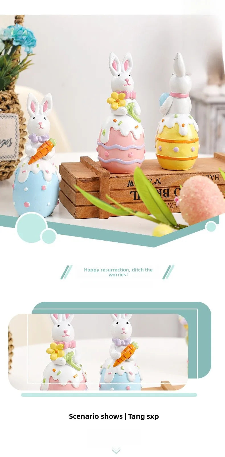 🐰 3pc Cute Easter Rabbit Resin Ornament Set 🐰