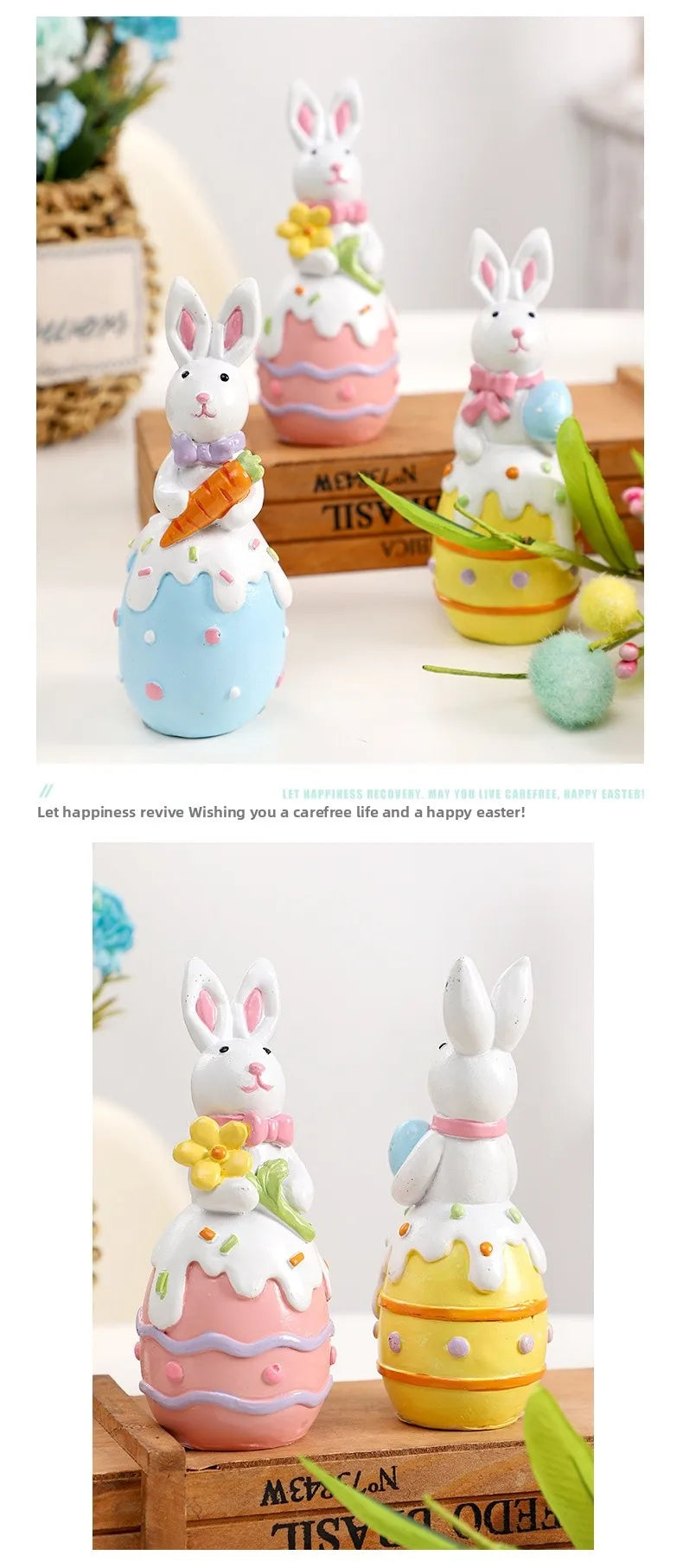 🐰 3pc Cute Easter Rabbit Resin Ornament Set 🐰