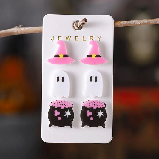 🎀👻 3pc Pink Halloween Stud Earrings Set 👻🎀
