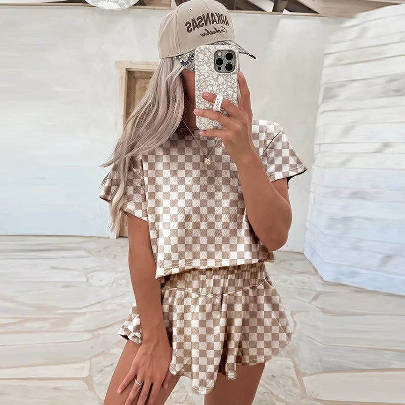 🤎🩳  Brown Checked Shorts Set 🤎🩳