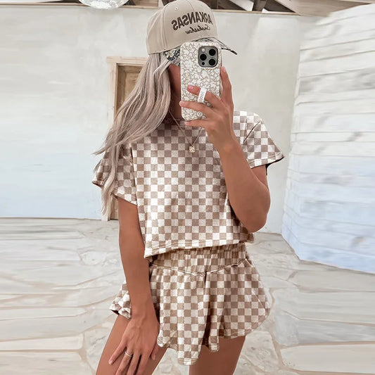 🤎🩳  Brown Checked Shorts Set 🤎🩳