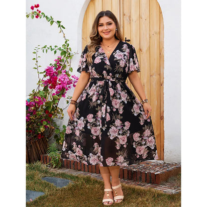 🖤🌷 Ditsy Floral Short Sleeve V-Neck Dress 🌷🖤
