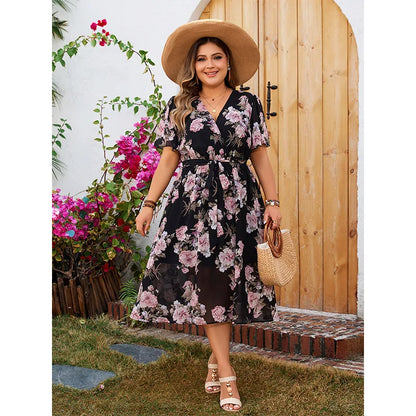 🖤🌷 Ditsy Floral Short Sleeve V-Neck Dress 🌷🖤