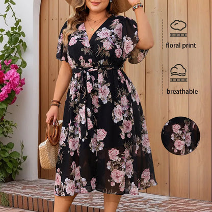 🖤🌷 Ditsy Floral Short Sleeve V-Neck Dress 🌷🖤