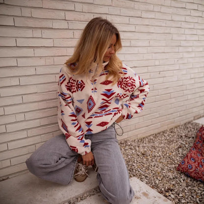 ✨ Double-Sided Fleece Hooded Sweatshirt – Geometric Print ✨