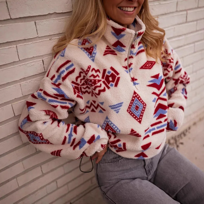✨ Double-Sided Fleece Hooded Sweatshirt – Geometric Print ✨