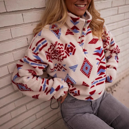 ✨ Double-Sided Fleece Hooded Sweatshirt – Geometric Print ✨