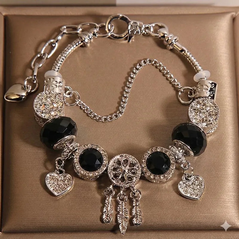 Black Dreamcatcher Charm Bracelet