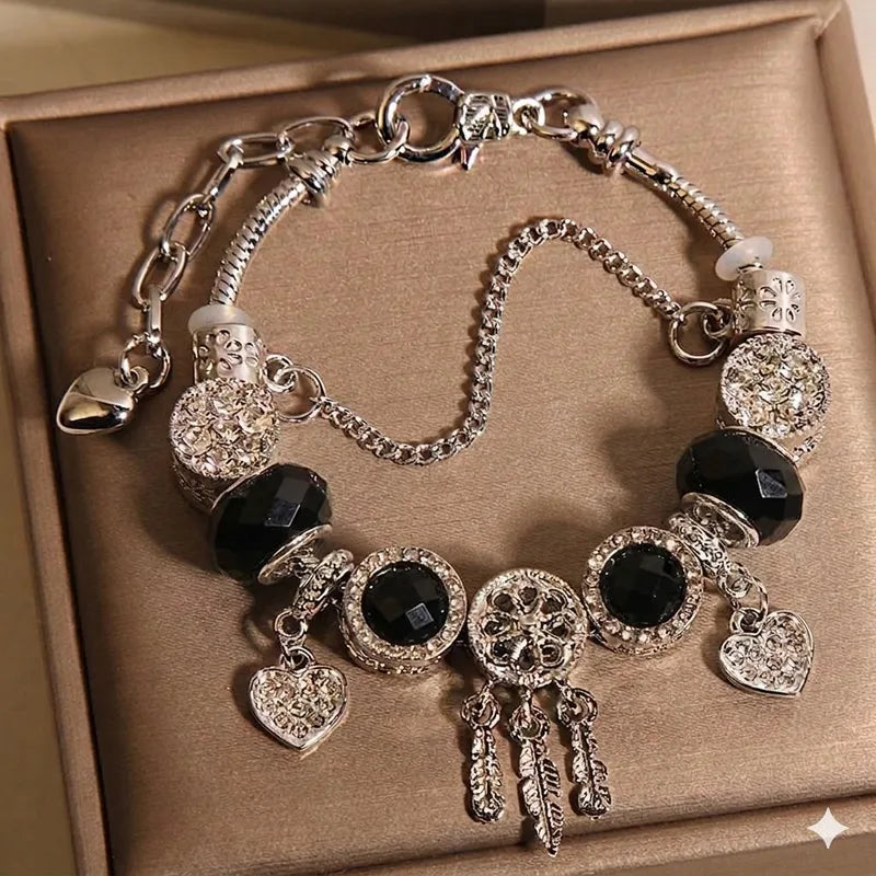 Black Dreamcatcher Charm Bracelet