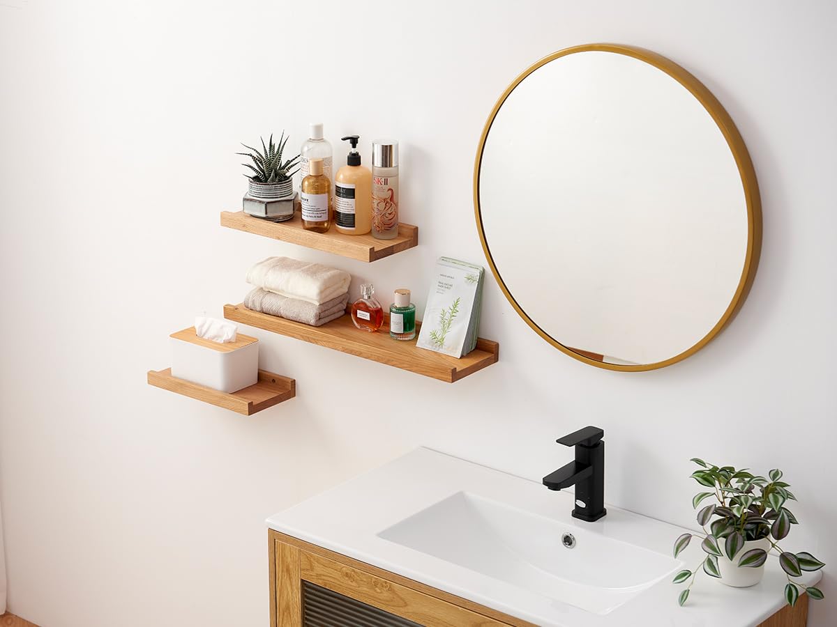 Elegant 90cm Solid Oak Wooden Floating Wall Shelf