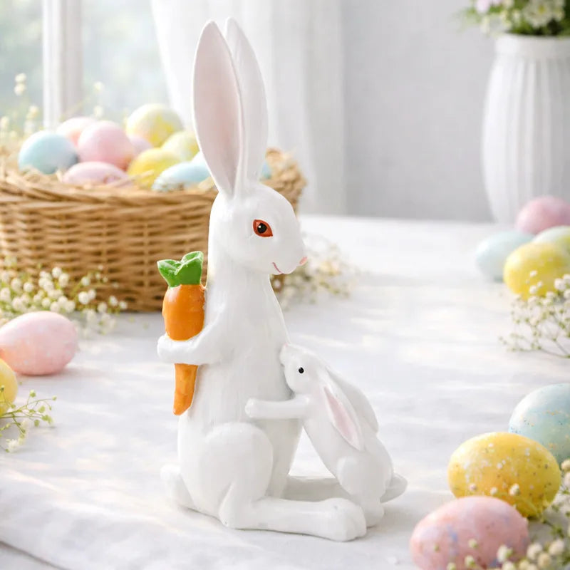 🐰 2pc Easter Rabbit Resin Ornament Mother & Baby Set 🐰
