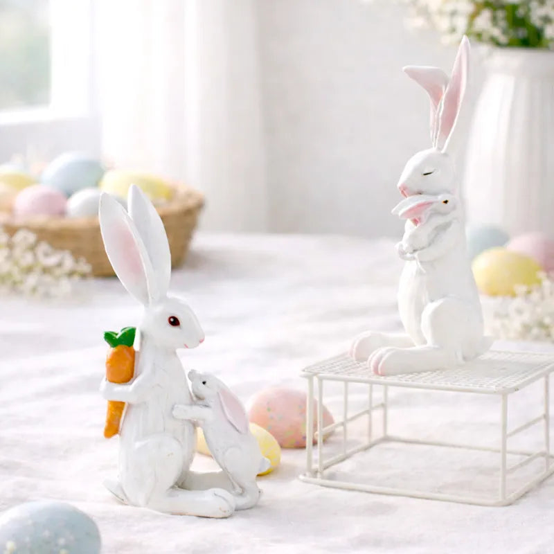🐰 2pc Easter Rabbit Resin Ornament Mother & Baby Set 🐰