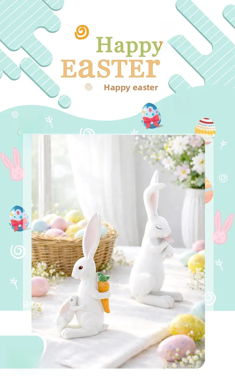 🐰 2pc Easter Rabbit Resin Ornament Mother & Baby Set 🐰
