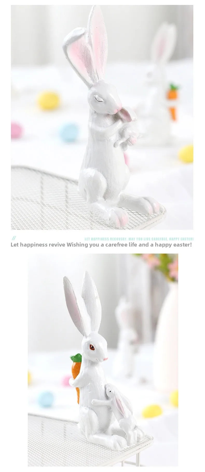 🐰 2pc Easter Rabbit Resin Ornament Mother & Baby Set 🐰