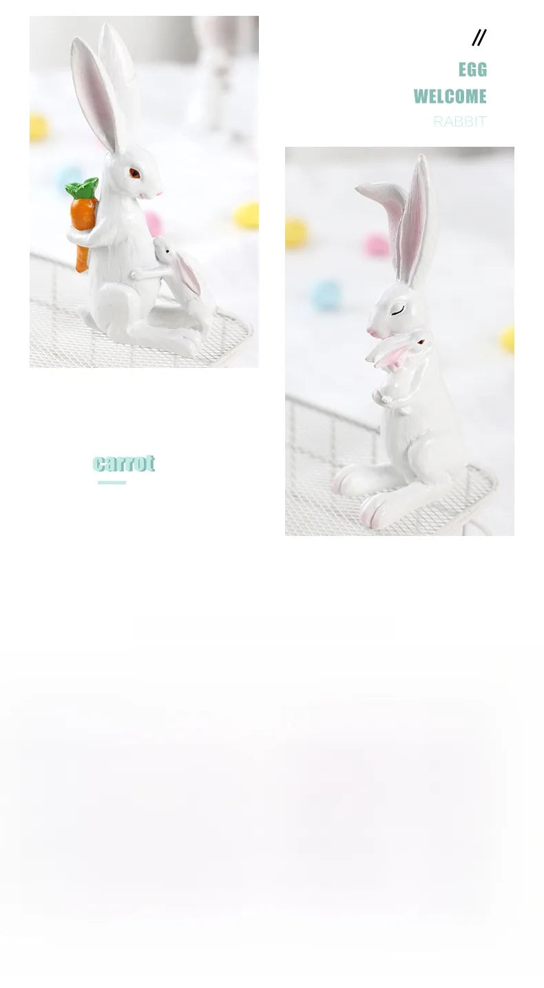 🐰 2pc Easter Rabbit Resin Ornament Mother & Baby Set 🐰