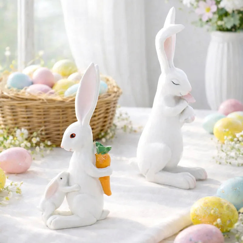 🐰 2pc Easter Rabbit Resin Ornament Mother & Baby Set 🐰
