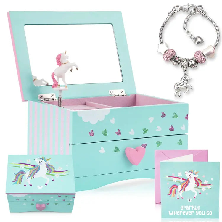 🦄🎵 Unicorn Musical Jewellery Box with Charm Bracelet 🎵🦄