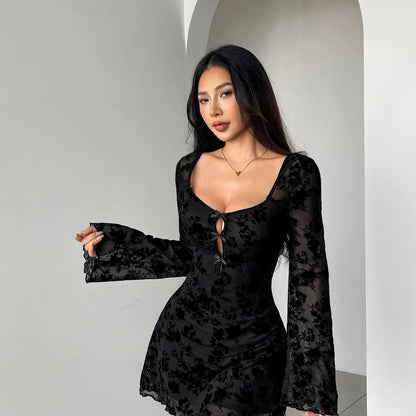 🖤 Elegant Floral Long Sleeve Dress 🖤