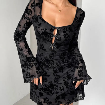 🖤 Elegant Floral Long Sleeve Dress 🖤