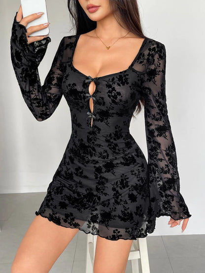 🖤 Elegant Floral Long Sleeve Dress 🖤