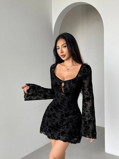 🖤 Elegant Floral Long Sleeve Dress 🖤