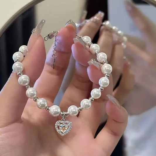 💖 Elegant Princess Heart-Shaped Pearl Bracelet 💖